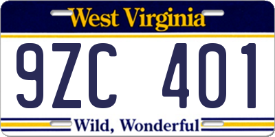 WV license plate 9ZC401
