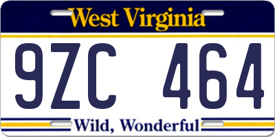 WV license plate 9ZC464