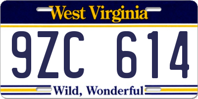 WV license plate 9ZC614
