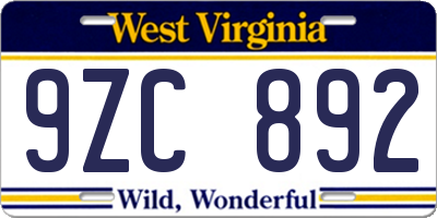WV license plate 9ZC892