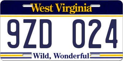 WV license plate 9ZD024