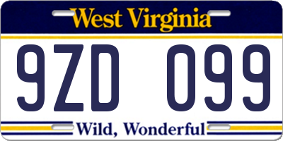 WV license plate 9ZD099