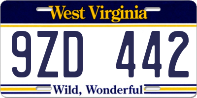 WV license plate 9ZD442