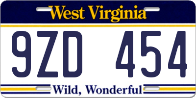 WV license plate 9ZD454