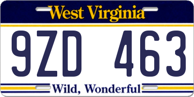 WV license plate 9ZD463