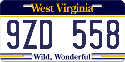 WV license plate 9ZD558