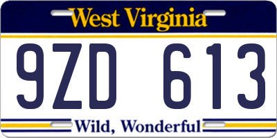 WV license plate 9ZD613