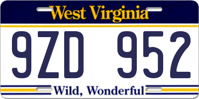 WV license plate 9ZD952