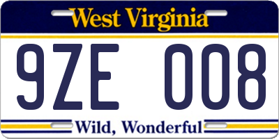 WV license plate 9ZE008