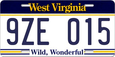 WV license plate 9ZE015