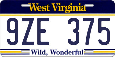 WV license plate 9ZE375