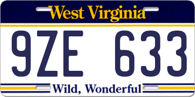 WV license plate 9ZE633
