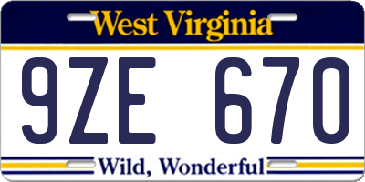 WV license plate 9ZE670