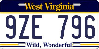 WV license plate 9ZE796