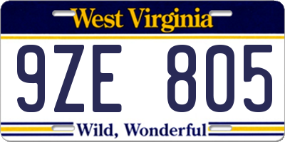 WV license plate 9ZE805