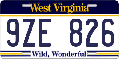 WV license plate 9ZE826
