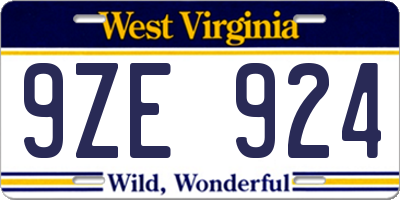 WV license plate 9ZE924