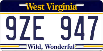 WV license plate 9ZE947
