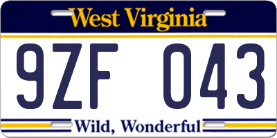 WV license plate 9ZF043