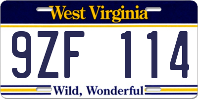 WV license plate 9ZF114
