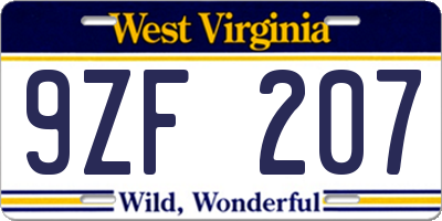 WV license plate 9ZF207
