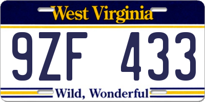 WV license plate 9ZF433