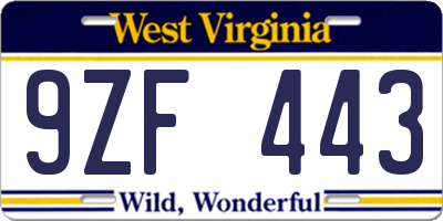 WV license plate 9ZF443