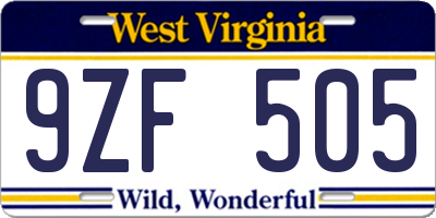 WV license plate 9ZF505