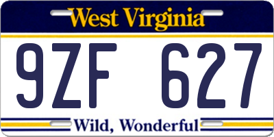 WV license plate 9ZF627