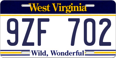 WV license plate 9ZF702