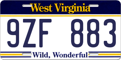 WV license plate 9ZF883