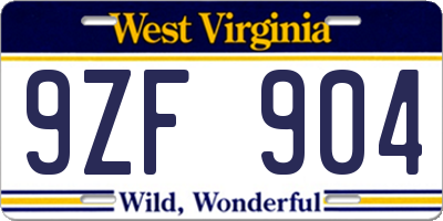 WV license plate 9ZF904