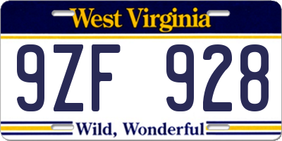 WV license plate 9ZF928