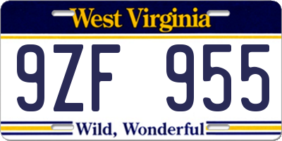 WV license plate 9ZF955