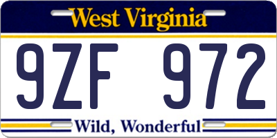 WV license plate 9ZF972