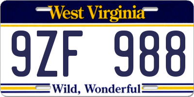 WV license plate 9ZF988
