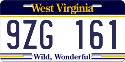 WV license plate 9ZG161