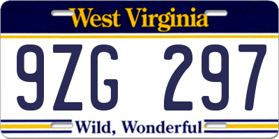 WV license plate 9ZG297