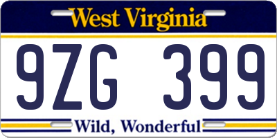 WV license plate 9ZG399