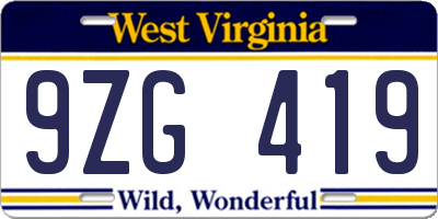 WV license plate 9ZG419