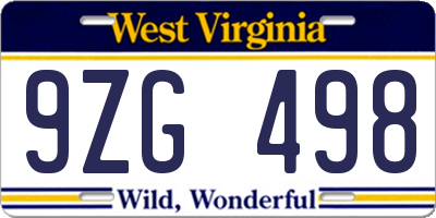 WV license plate 9ZG498