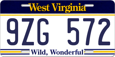 WV license plate 9ZG572