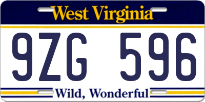 WV license plate 9ZG596