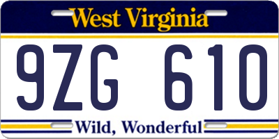 WV license plate 9ZG610