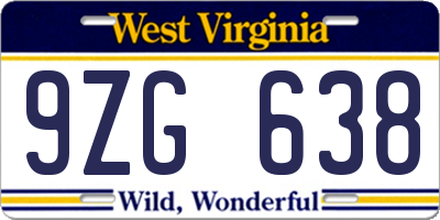 WV license plate 9ZG638