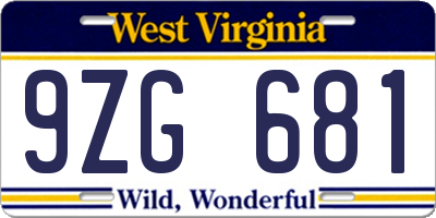 WV license plate 9ZG681