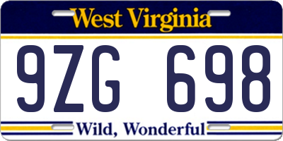 WV license plate 9ZG698