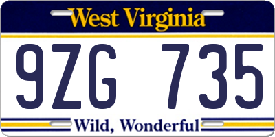 WV license plate 9ZG735