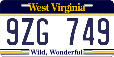 WV license plate 9ZG749