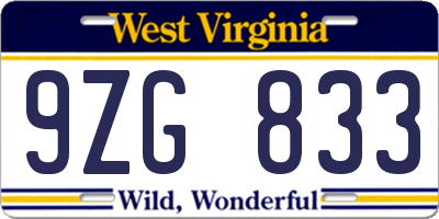 WV license plate 9ZG833